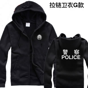 警察春秋休闲拉链卫衣 police标志警徽休闲带帽子棉服